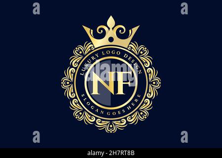 NF Initial Letter Oro calligrafico femminile floreale a mano disegnato araldico monogramma antico vintage stile lusso logo design Premium Illustrazione Vettoriale