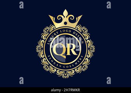 QR Initial Letter Oro calligrafico femminile floreale a mano disegnato araldico monogramma antico vintage stile lusso logo design Premium Illustrazione Vettoriale