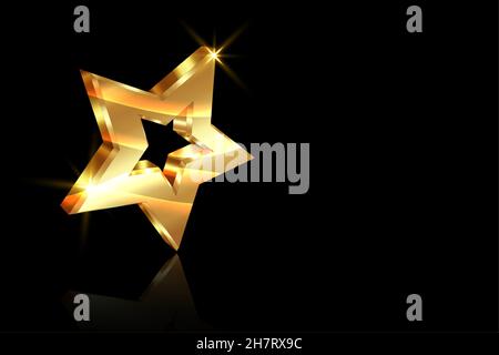 Premio Golden STAR, icona con logo 3D in oro con effetto luminoso, illustrazione vettoriale isolata su sfondo nero Illustrazione Vettoriale