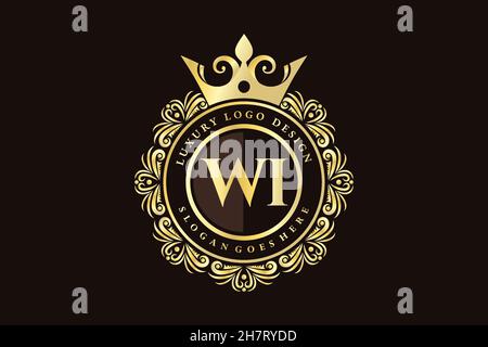 WI Initial Letter Oro calligrafico femminile floreale a mano disegnato araldico monogramma antico vintage stile lusso logo design Premium Illustrazione Vettoriale