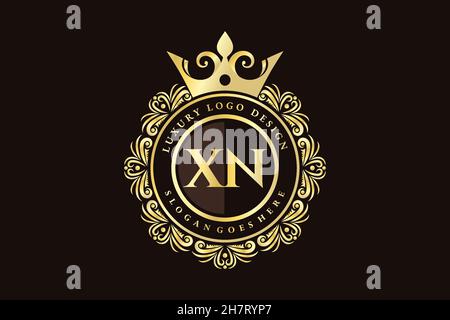 XN Initial Letter Oro calligrafico femminile floreale a mano disegnato araldico monogramma antico vintage stile lusso logo design Premium Illustrazione Vettoriale