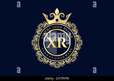 XR Initial Letter Gold calligraphic femminile floreale a mano disegnato araldico monogramma antico vintage stile lusso logo design Premium Illustrazione Vettoriale