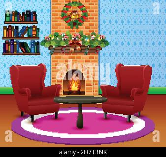 Accogliente soggiorno interno per Capodanno e festa di natale Illustrazione Vettoriale