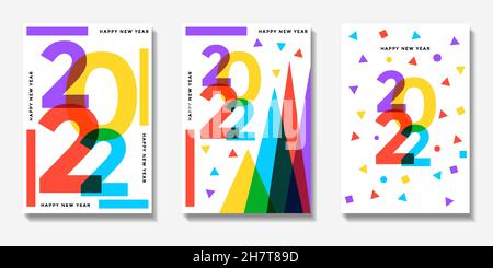 creative felice anno nuovo 2022. set di poster, banner, copertina anno nuovo. modello di design vettore per anno nuovo Illustrazione Vettoriale