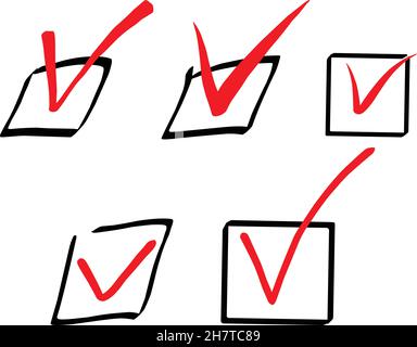 Segno di spunta vettore segni, segno di spunta nero e rosso segno di spunta serie illustrazione Illustrazione Vettoriale