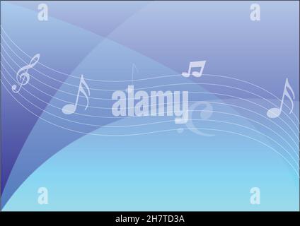 Musica bianca nota segni su sfondo blu astratto illustrazione vettoriale Illustrazione Vettoriale