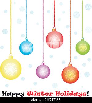 Palline di festa di nuovo anno con fiocchi di neve illustrazione vettoriale isolato su sfondo bianco Illustrazione Vettoriale