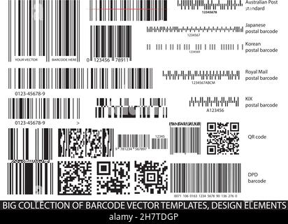 Set di vettori per modelli di codice a barre. Una grande raccolta di diversi codici a barre isolati su sfondo bianco illustrazione vettoriale Illustrazione Vettoriale