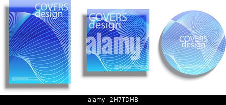 Copre i modelli di progetto. Coperchio quadrato, coperchi sferici. Le illustrazioni vettoriali per tre forme diverse coprono isolate su sfondo bianco. Geometrico Illustrazione Vettoriale
