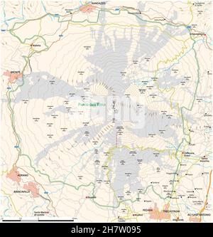 Mappa vettoriale dettagliata del vulcano siciliano Etna, Italia Illustrazione Vettoriale