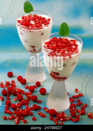 Yogurt con frutta rossa d'autunno. Foto Stock
