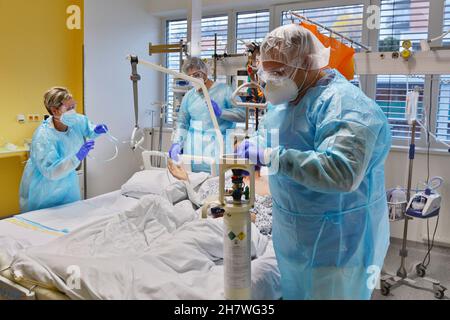 Brno, Repubblica Ceca. 25 Nov 2021. Covidarium presso la clinica cardiologica interna dell'Ospedale Universitario St. Anna di Brno, Repubblica Ceca, 25 novembre 2021. Credit: Patrik Uhlir/CTK Photo/Alamy Live News Foto Stock