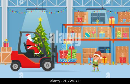 Babbo Natale in Red Forklift Illustrazione Vettoriale