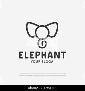 Semplice linea logo elefante vettore icona illustrazione a forma di cravatta, simbolo, icona, premium Illustrazione Vettoriale