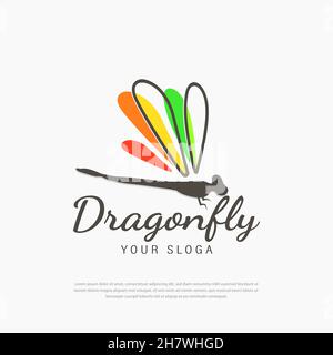 Logo dragonfly Vector con alette di colore brillante Illustrazione Vettoriale