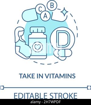 Prendere in vitamine blu concetto icona Illustrazione Vettoriale