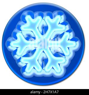Illustrazione fiocco di neve su un pulsante blu glassy isolato su sfondo bianco Foto Stock