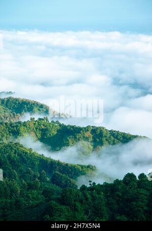 Foto del tratto di collina di Bandarban, Bangladesh. Paesaggio naturale collinare con nuvole. Foto Stock