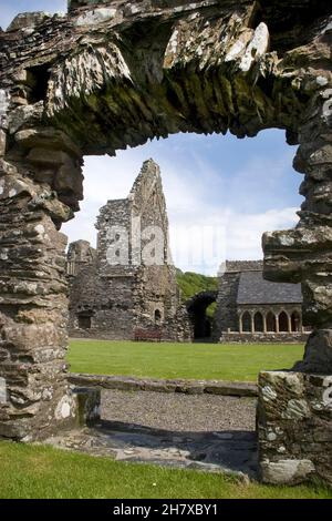 Glenluce 12 ° secolo Cistercense Abbazia rovina, Dumfries & Galloway, Scozia Foto Stock