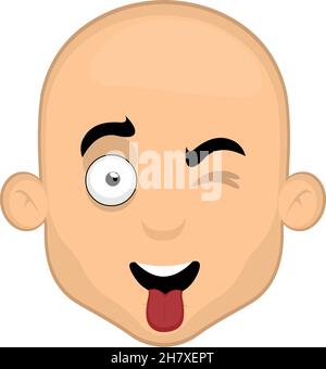 Illustrazione vettoriale del volto di un uomo calvo cartoon, vagliando e con la lingua che si stacca fuori Illustrazione Vettoriale