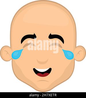 Illustrazione vettoriale dell'emoticon del volto di un calvo di cartone animato con lacrime di gioia Illustrazione Vettoriale