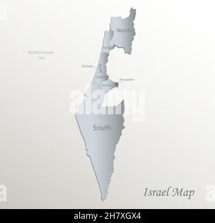 Israele mappa, divisione amministrativa con nomi, carta blu bianco 3D vettore Illustrazione Vettoriale