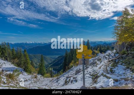 Montagne di Kampenwand a circa 1500m s.l.m. con vista panoramica, funivia da Aschau, Alpi Chiemgauer, alta Baviera Germania meridionale, Europa Foto Stock