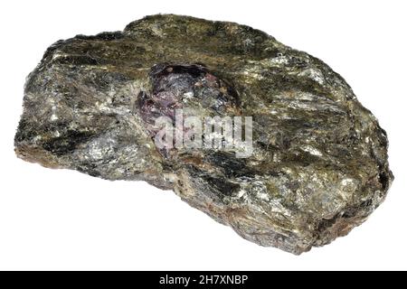 Granata di almandine in mica schist da Karelia, Russia isolato su sfondo bianco Foto Stock