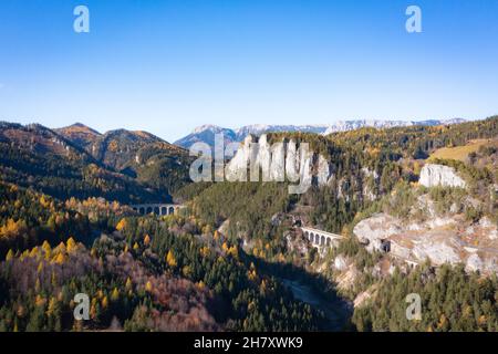 20 Schilling view, Semmering, bassa Austria in Europa. Ferrovia e famoso viadotto progettato da Carl von Ghega. Famoso come questa è l'immagine dal Foto Stock