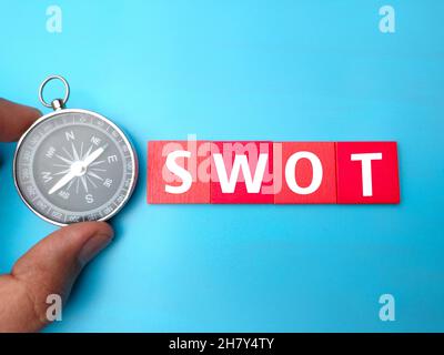 Bussola di supporto e lettere SWOT Foto Stock