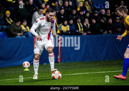 Broendby, Danimarca. 25 Nov 2021. Rayan Cherki (18) di Lione visto durante la partita della UEFA Europa League tra Broendby IF e Lione al Broendby Stadion di Broendby. (Photo Credit: Gonzales Photo/Alamy Live News Foto Stock