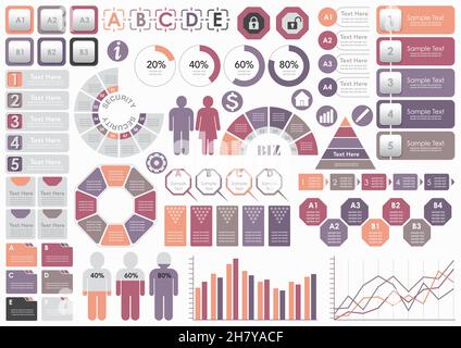 Set di informazioni aziendali: Grafica, tag e icone isolate su sfondo bianco. Illustrazione vettoriale. Illustrazione Vettoriale