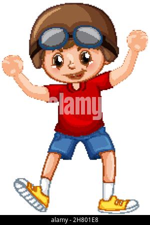 Ragazzo felice che indossa aviatore cappello cartoon personaggio illustrazione Illustrazione Vettoriale