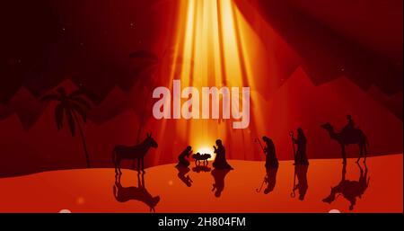 Immagine del presepio di natale di notte Foto Stock