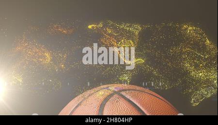 Immagine di particelle d'oro incandescenti che si muovono sul basket Foto Stock