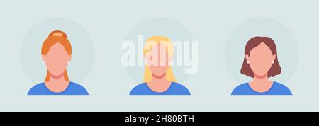 Donna con tre tipi di capelli colore semi piatto colore vettore carattere avatar set Illustrazione Vettoriale