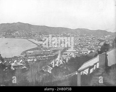 NUOVA ZELANDA. Wellington- veduta generale della città 1895 vecchia stampa antica Foto Stock