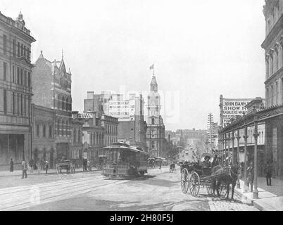 AUSTRALIA. Melbourne- Bourke Street, guardando East 1895 vecchia stampa di antiquariato Foto Stock