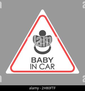 BAMBINO IN AUTO. Un cartello triangolare con un succhietto per l'allattamento. Illustrazione vettoriale. Illustrazione Vettoriale