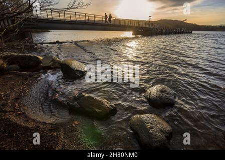 Molo dei vaporetti a Brockhole Park Windermere. Foto Stock