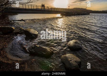 Molo dei vaporetti a Brockhole Park Windermere. Foto Stock