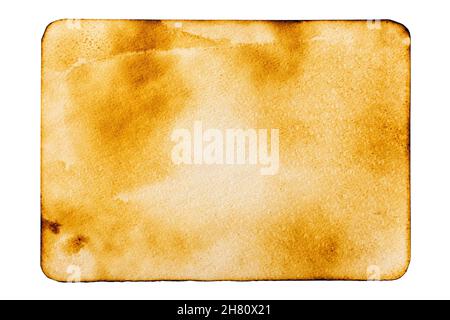 Foglio di carta vecchio con macchie isolate su sfondo bianco Foto Stock