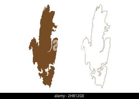 Isola delle Andamane del sud (Repubblica dell'India, territorio dell'Unione indiana delle Isole Andamane e Nicobare) illustrazione vettoriale della mappa, schizzo di scricbble Andamane del sud Illustrazione Vettoriale