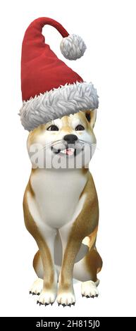 Shiba Inu posizione seduta cane con Natale Santa Hat Illustrazione Vettoriale