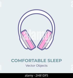 Cuffie per dormire isolate vettoriali. Comodo sonno illustrazione elemento  vettore, buon sonno. Cuffie a concetto di cartone animato con cancellazione  del rumore contro disturbi del sonno insonnia depressione. Autoassistenza  Immagine e Vettoriale -