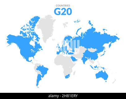 Infografica sui paesi della mappa mondiale del G20. Arabia Saudita Turchia Brasile paesi europei del G20 Illustrazione Vettoriale