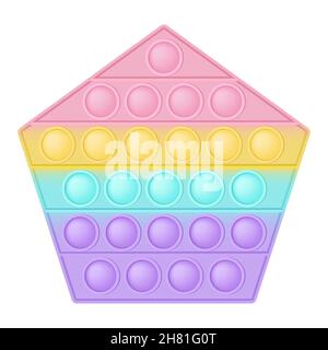 Popit figura pentagono come un giocattolo in silicone alla moda per i fedgets. Giocattolo antistress addictive in colori pastello arcobaleno. Bolla ansia in sviluppo pop it t Illustrazione Vettoriale