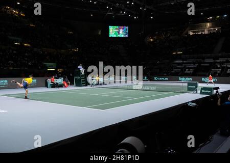 Madrid Arena, Casa de campo, Madrid, Spagna. 26 novembre 2021. Tennis: Coppa Davis di Rakuten Finals 2021 Madrid ECUADOR / SPAGNA - singoli - Pablo Carreño (ESP) / Emilio Gomez (ECU). Pablo Carreño (ESP) nella foto. Madrid Arena, Casa de campo, Madrid, Spagna. Credit: EnriquePSans/Alamy Live News Foto Stock