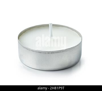 candela luce del tè isolata su sfondo bianco Foto Stock