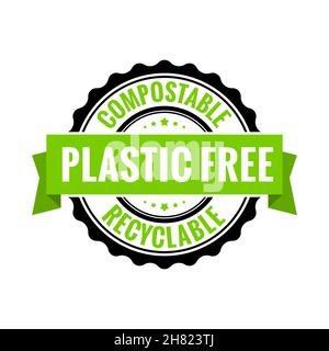 Adesivo senza plastica cerchio eco timbro icona. Etichetta con badge in plastica verde zero bpa Illustrazione Vettoriale